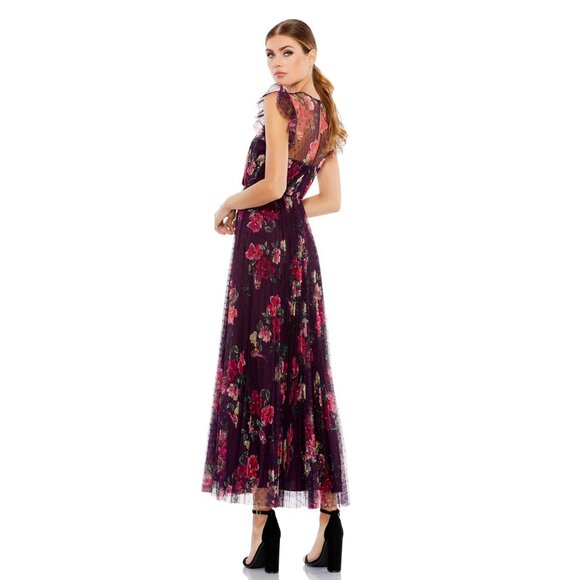NWT Mac Duggal Purple Floral Flutter Sleeve Midi Dress Plum Multi Small #8536 - Picture 6 of 10